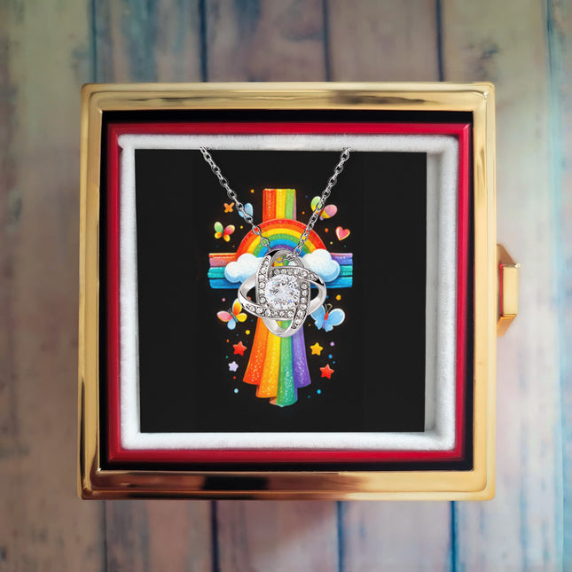 Rainbow Cross Butterfly | Christian Rose Gift Box - Love Knot Necklace | Gift for Kids