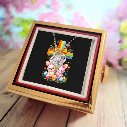 Rainbow Cross Bunnies | Christian Rose Gift Box - Love Knot Necklace | Gift for Kids