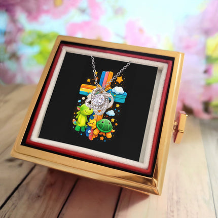 Rainbow Cross Turtle | Christian Rose Gift Box - Love Knot Necklace | Gift for Kids