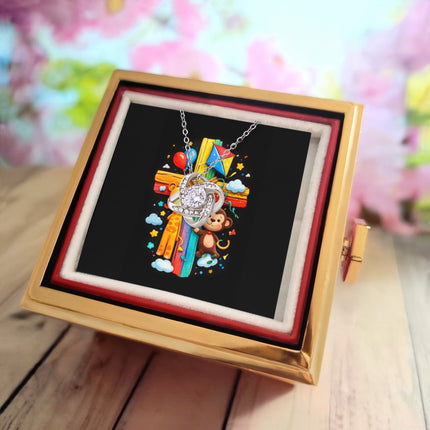 Rainbow Cross Jungle Animals | Christian Rose Gift Box - Love Knot Necklace | Gift for Kids