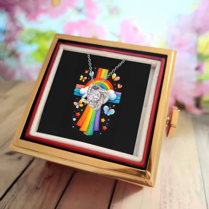 Rainbow Cross Butterfly | Christian Rose Gift Box - Love Knot Necklace | Gift for Kids