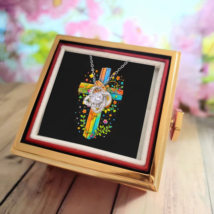 Rainbow Cross Praying Hands | Christian Rose Gift Box - Love Knot Necklace | Gift for Kids