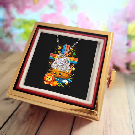Rainbow Cross Noahs Ark | Christian Rose Gift Box - Love Knot Necklace | Gift for Kids