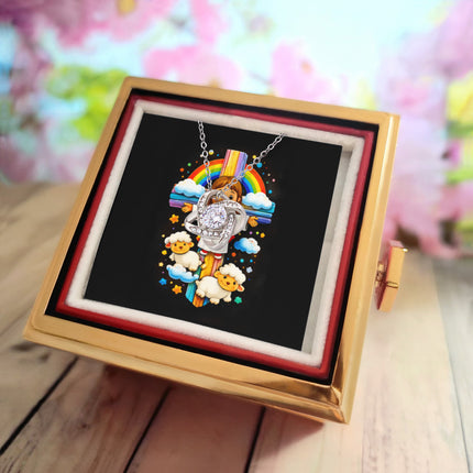 Rainbow Cross Jesus And Lamb | Christian Rose Gift Box - Love Knot Necklace | Gift for Kids