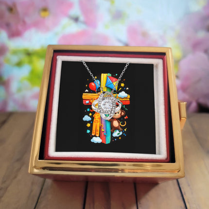 Rainbow Cross Jungle Animals | Christian Rose Gift Box - Love Knot Necklace | Gift for Kids