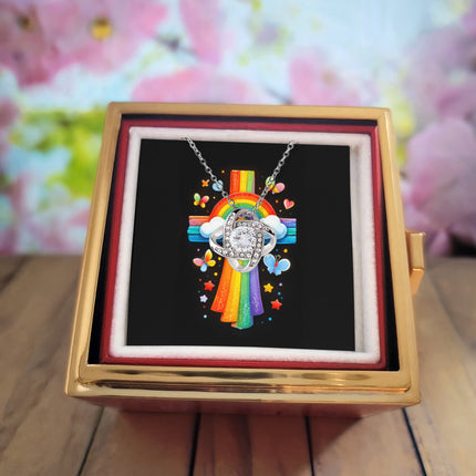 Rainbow Cross Butterfly | Christian Rose Gift Box - Love Knot Necklace | Gift for Kids