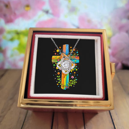 Rainbow Cross Praying Hands | Christian Rose Gift Box - Love Knot Necklace | Gift for Kids