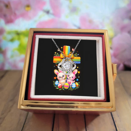Rainbow Cross Bunnies | Christian Rose Gift Box - Love Knot Necklace | Gift for Kids
