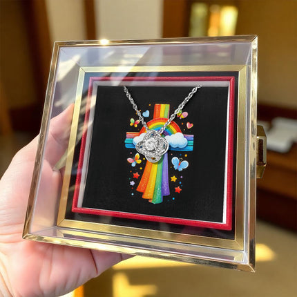 Rainbow Cross Butterfly | Christian Rose Gift Box - Love Knot Necklace | Gift for Kids