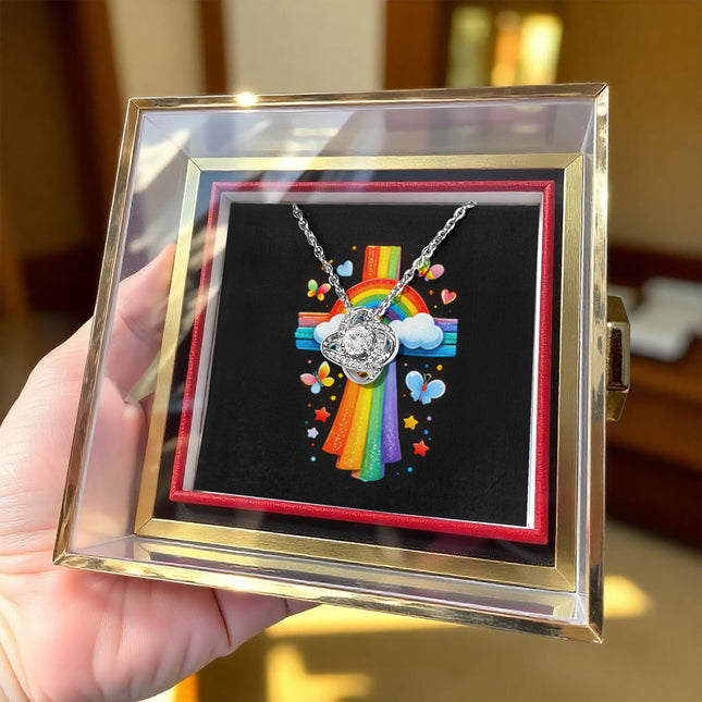Rainbow Cross Butterfly | Christian Rose Gift Box - Love Knot Necklace | Gift for Kids