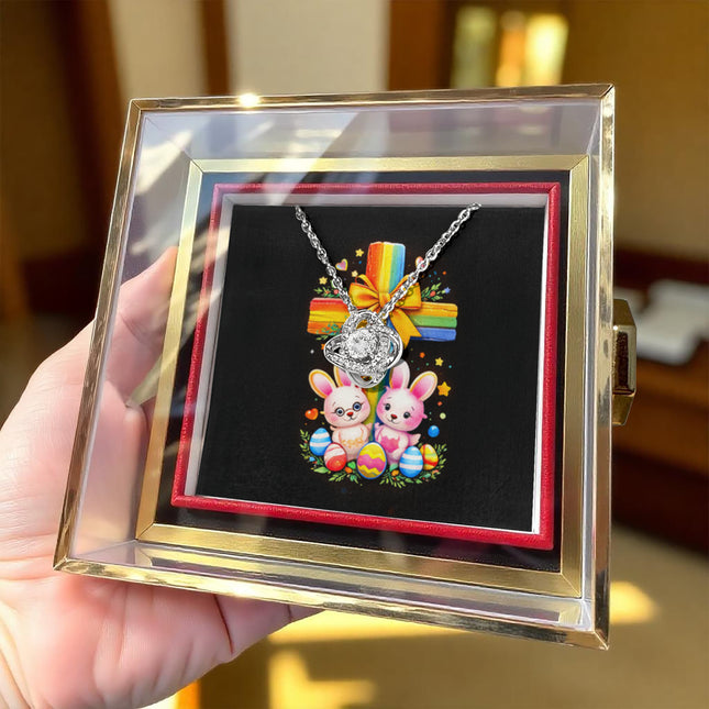Rainbow Cross Bunnies | Christian Rose Gift Box - Love Knot Necklace | Gift for Kids