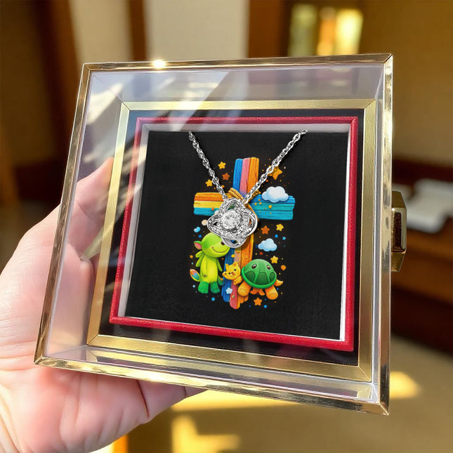 Rainbow Cross Turtle | Christian Rose Gift Box - Love Knot Necklace | Gift for Kids