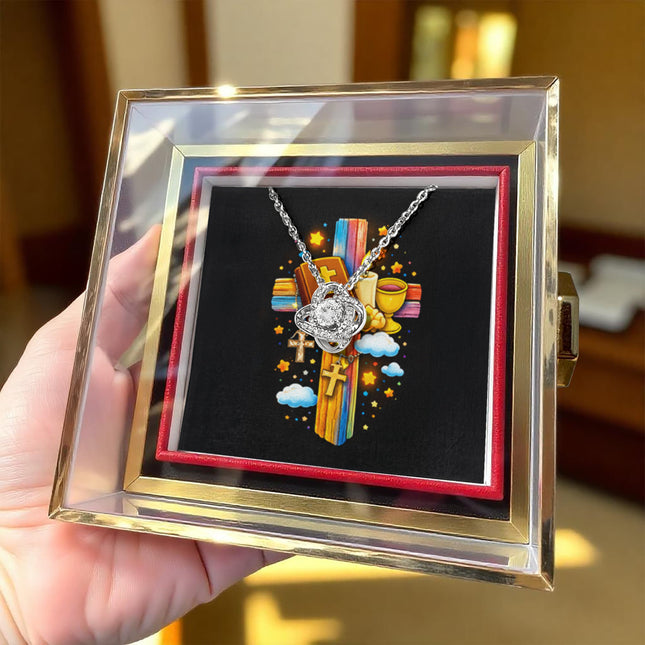Rainbow Cross Bible And Cross | Christian Rose Gift Box - Love Knot Necklace | Gift for Kids