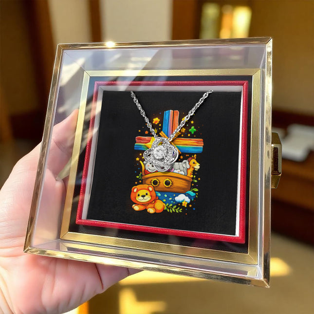 Rainbow Cross Noahs Ark | Christian Rose Gift Box - Love Knot Necklace | Gift for Kids