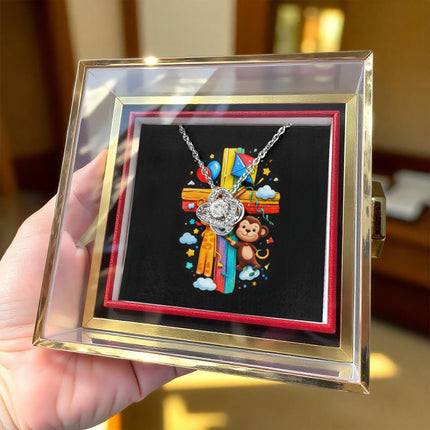 Rainbow Cross Jungle Animals | Christian Rose Gift Box - Love Knot Necklace | Gift for Kids