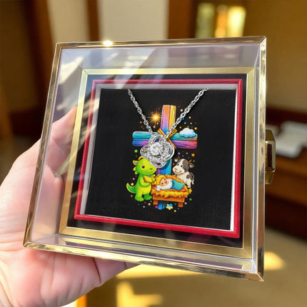 Rainbow Cross Frog And Cow | Christian Rose Gift Box - Love Knot Necklace | Gift for Kids