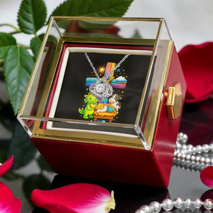 Rainbow Cross Frog And Cow | Christian Rose Gift Box - Love Knot Necklace | Gift for Kids