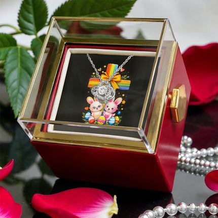 Rainbow Cross Bunnies | Christian Rose Gift Box - Love Knot Necklace | Gift for Kids