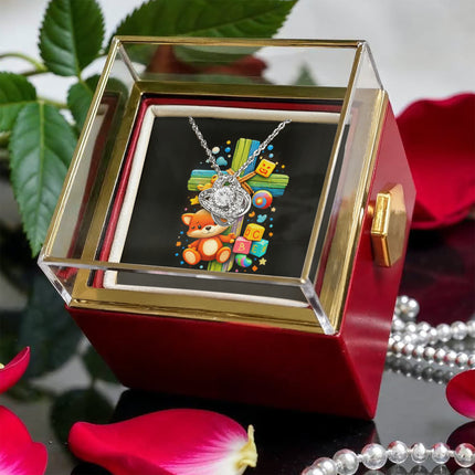 Rainbow Cross Little Fox | Christian Rose Gift Box - Love Knot Necklace | Gift for Kids