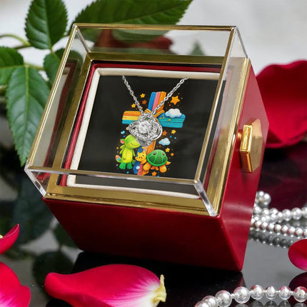 Rainbow Cross Turtle | Christian Rose Gift Box - Love Knot Necklace | Gift for Kids