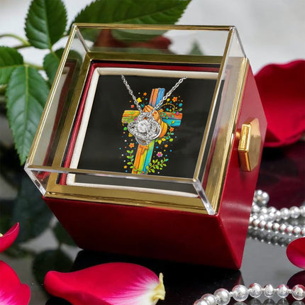 Rainbow Cross Praying Hands | Christian Rose Gift Box - Love Knot Necklace | Gift for Kids