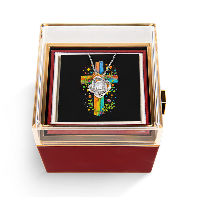 Rainbow Cross Praying Hands | Christian Rose Gift Box - Love Knot Necklace | Gift for Kids