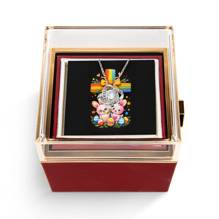 Rainbow Cross Bunnies | Christian Rose Gift Box - Love Knot Necklace | Gift for Kids