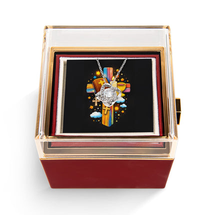 Rainbow Cross Bible And Cross | Christian Rose Gift Box - Love Knot Necklace | Gift for Kids