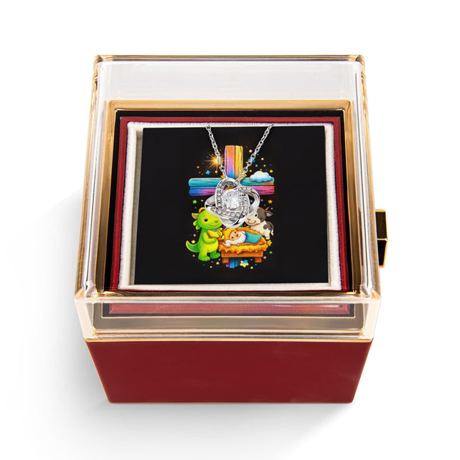 Rainbow Cross Frog And Cow | Christian Rose Gift Box - Love Knot Necklace | Gift for Kids