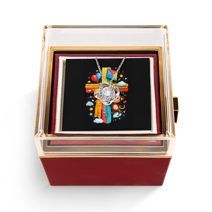 Rainbow Cross Jungle Animals | Christian Rose Gift Box - Love Knot Necklace | Gift for Kids
