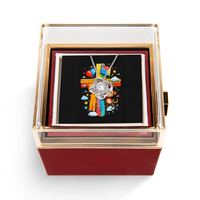 Rainbow Cross Jungle Animals | Christian Rose Gift Box - Love Knot Necklace | Gift for Kids