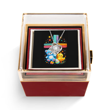 Rainbow Cross Teddy Bear | Christian Rose Gift Box - Love Knot Necklace | Gift for Kids