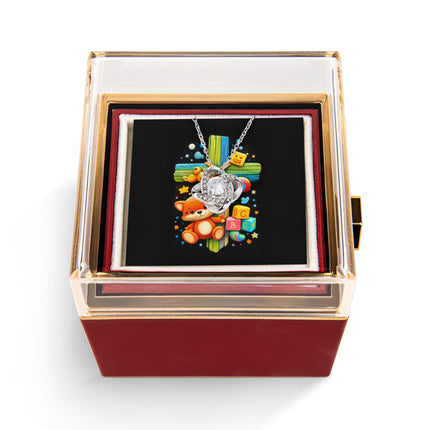 Rainbow Cross Little Fox | Christian Rose Gift Box - Love Knot Necklace | Gift for Kids
