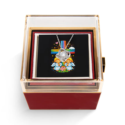 Rainbow Cross Angel Twins | Christian Rose Gift Box - Love Knot Necklace | Gift for Kids