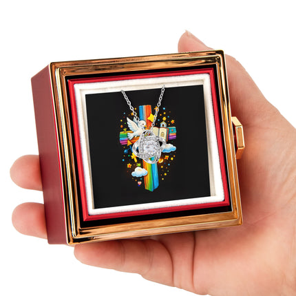 Rainbow Cross Open Bible | Christian Rose Gift Box - Love Knot Necklace | Gift for Kids