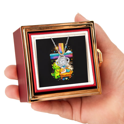 Rainbow Cross Frog And Cow | Christian Rose Gift Box - Love Knot Necklace | Gift for Kids