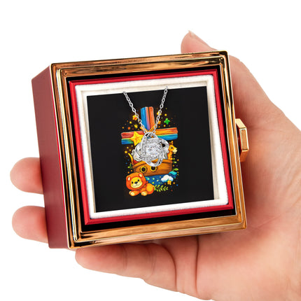 Rainbow Cross Noahs Ark | Christian Rose Gift Box - Love Knot Necklace | Gift for Kids