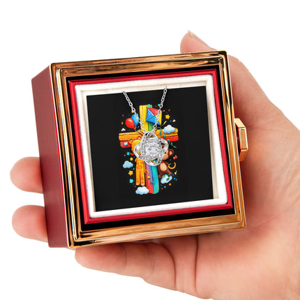 Rainbow Cross Jungle Animals | Christian Rose Gift Box - Love Knot Necklace | Gift for Kids