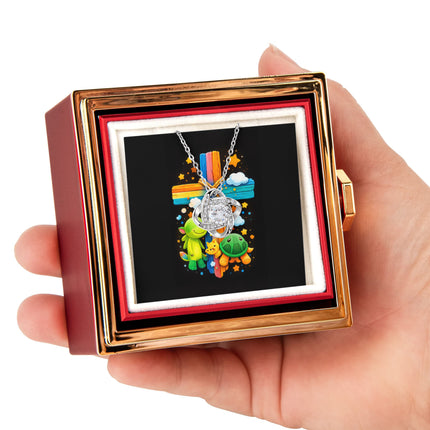 Rainbow Cross Turtle | Christian Rose Gift Box - Love Knot Necklace | Gift for Kids