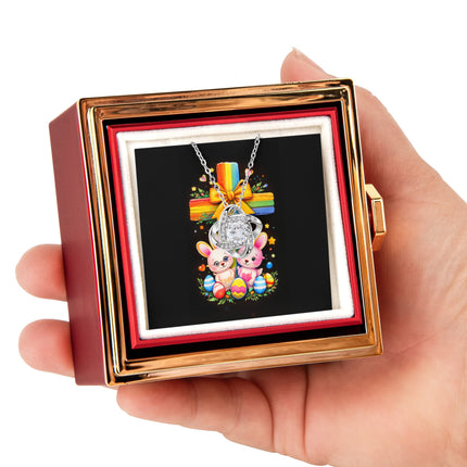 Rainbow Cross Bunnies | Christian Rose Gift Box - Love Knot Necklace | Gift for Kids