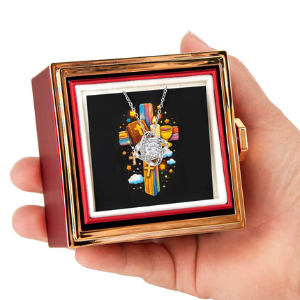 Rainbow Cross Bible And Cross | Christian Rose Gift Box - Love Knot Necklace | Gift for Kids