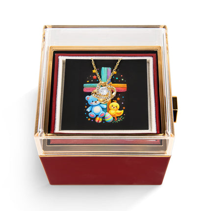 Rainbow Cross Teddy Bear | Christian Rose Gift Box - Love Knot Necklace | Gift for Kids