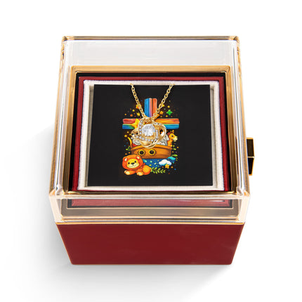 Rainbow Cross Noahs Ark | Christian Rose Gift Box - Love Knot Necklace | Gift for Kids