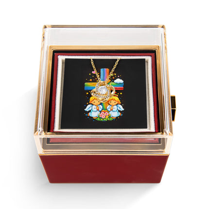 Rainbow Cross Angel Twins | Christian Rose Gift Box - Love Knot Necklace | Gift for Kids