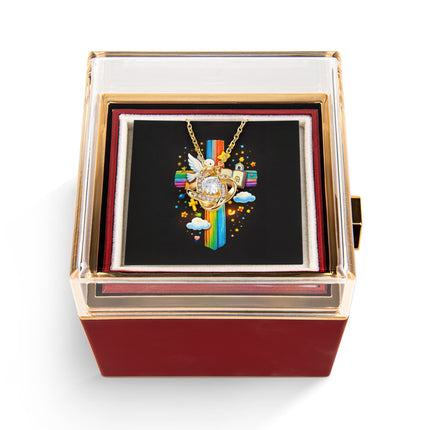 Rainbow Cross Open Bible | Christian Rose Gift Box - Love Knot Necklace | Gift for Kids