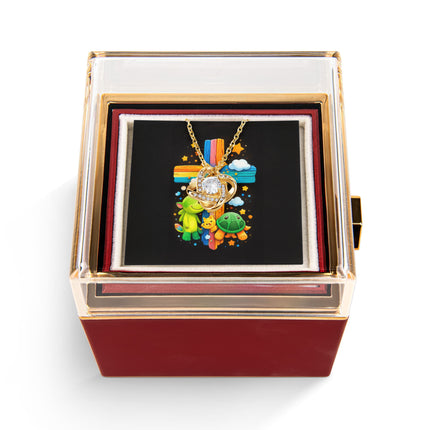 Rainbow Cross Turtle | Christian Rose Gift Box - Love Knot Necklace | Gift for Kids