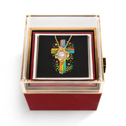 Rainbow Cross Praying Hands | Christian Rose Gift Box - Love Knot Necklace | Gift for Kids
