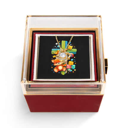 Rainbow Cross Little Fox | Christian Rose Gift Box - Love Knot Necklace | Gift for Kids