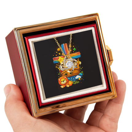 Rainbow Cross Noahs Ark | Christian Rose Gift Box - Love Knot Necklace | Gift for Kids
