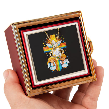 Rainbow Cross Angels And Dove | Christian Rose Gift Box - Love Knot Necklace | Gift for Kids